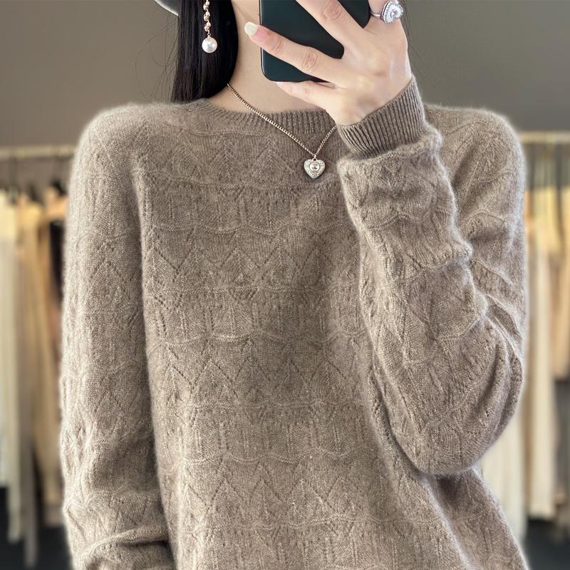 Suéter de mujer, cachemira Qinghe, 30% cachemira 70% lana, jersey de punto de invierno, suéter de otoño, suéter de cachemira de mujer, top de punto, manga larga