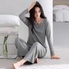 New Women's Grey Casual Modal Pajama Set - Long Sleeve Pullover with Chest Pads and Long Pants for Spring and Autumn