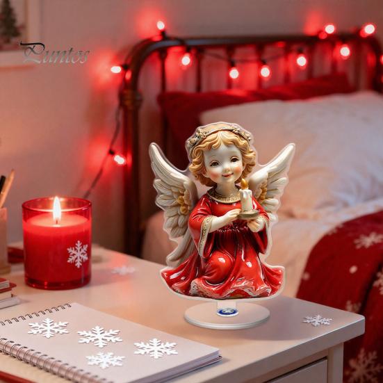 Stable Rotating Base Ornaments Christmas Acrylic 360 Degree Ornament, Double-sided HD UV Printed Angel Figurines Religious 2D Decorative Item