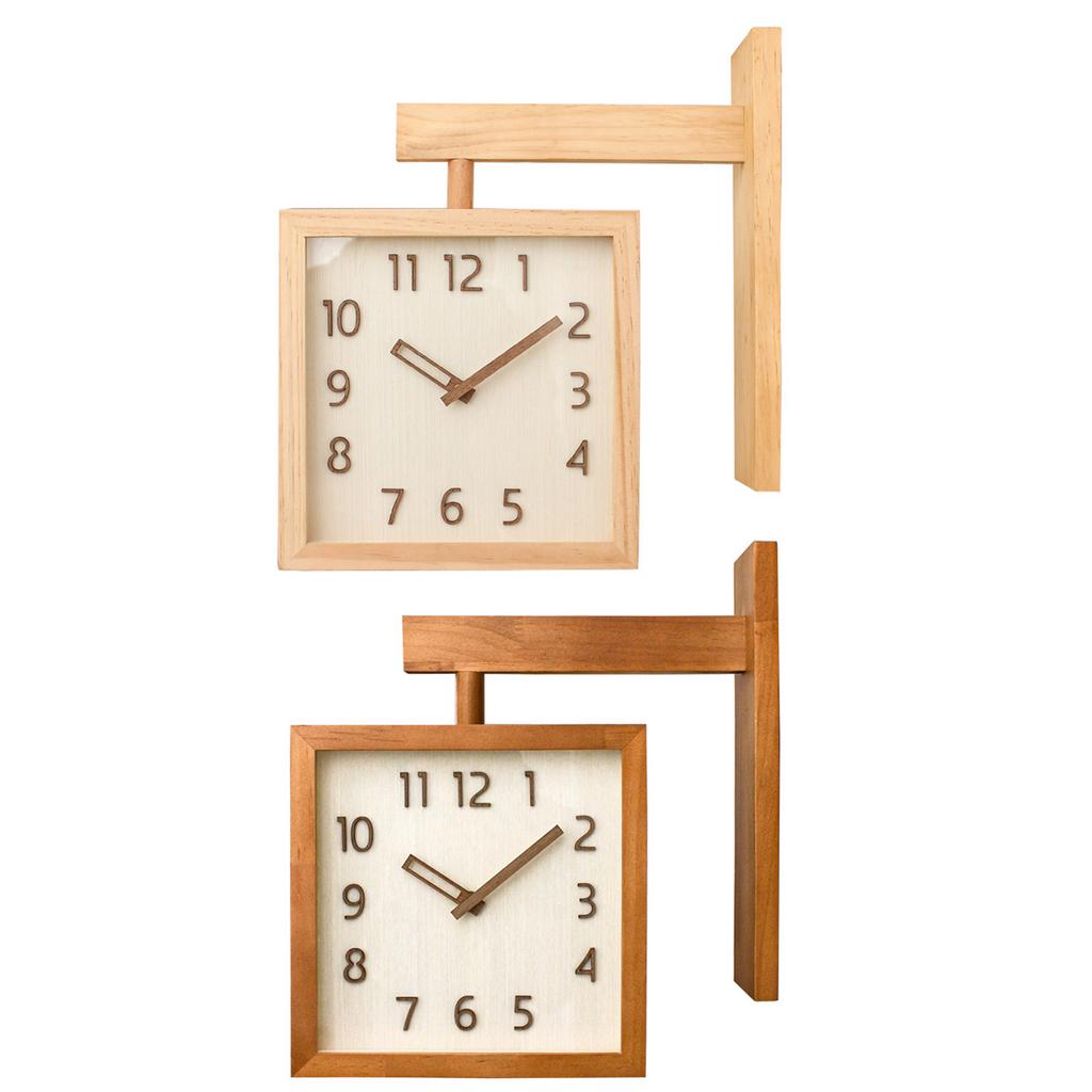 Wall Clock Simple Silent Square Double Sided Clock Wooden Decorative Corner Clock for Living Room Household