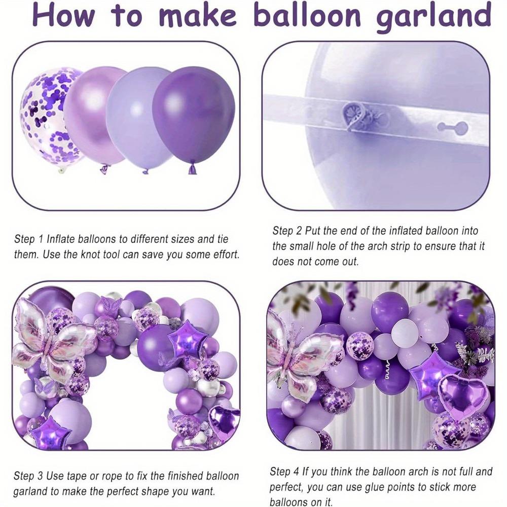 126pcs Purple Butterfly Balloon Set containing butterfly shaped aluminum balloons for birthday, wedding decoration.