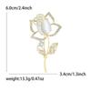 Rose Brooch Pin with Milky White Stone and Rhinestone Petals for Women Shawls and Lapels, 60x34mm, Gold Silver
