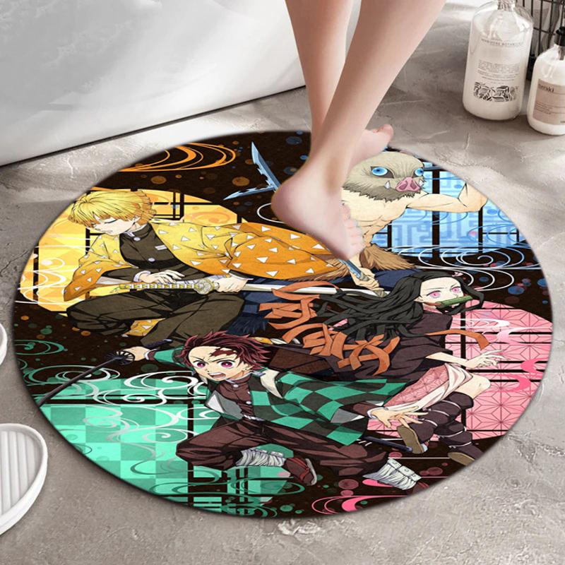 Classic Japanese-style Cartoon Demon Slayer Round Rug, Home Soft Decorative Anti-slip Yoga Mat and Chair Mat, Outdoor Floor Mat Carpet K10
