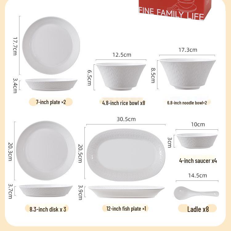 Elegant Bone China Porcelain Tableware Set: Embossed Glaze Bowls & Plates - Perfect Housewarming Gift