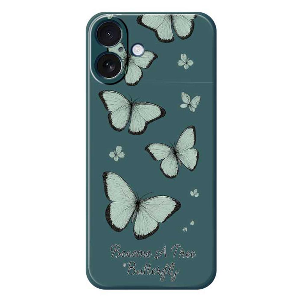 

For iPhone 17 Case Green Butterfly Pattern Printing Straight Edge TPU Phone Back Cover Green