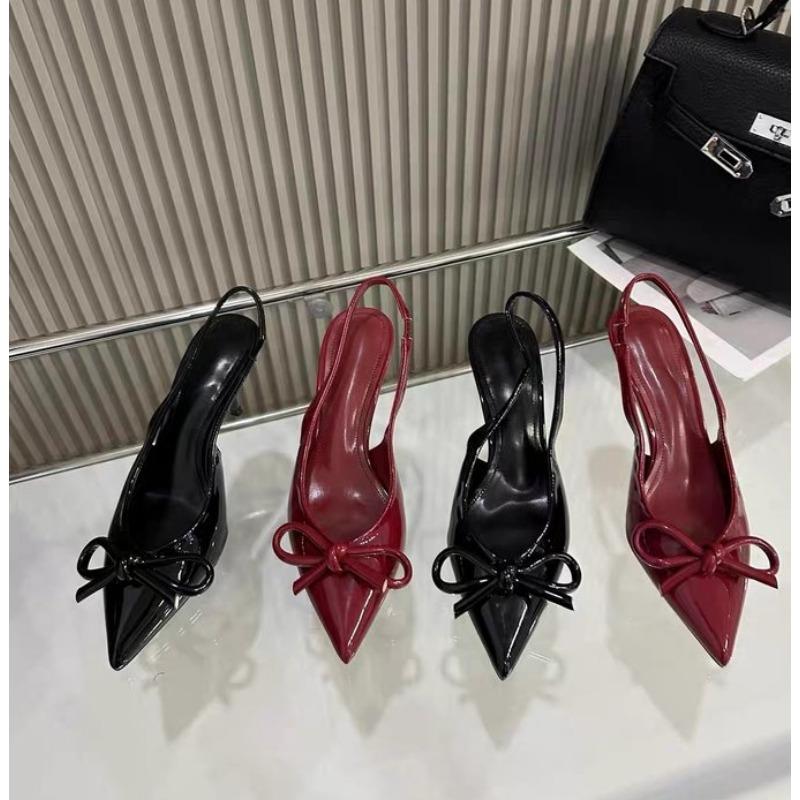 Red Buckle Decorate Stilettos Dress Shoes Women Point Head Closed Toe Slingbacks Sandal New Chic High Heel Shoes for Woman Pumps