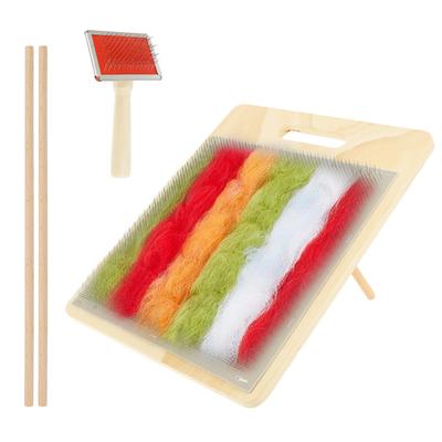 Conjunto de Escovas de Pentear Ajustável com Placa para Mistura de Lã Conjunto de Escovas de Cardar com 2 Bastões de Madeira Placa para Mistura de Fibras para Fibra de Lã