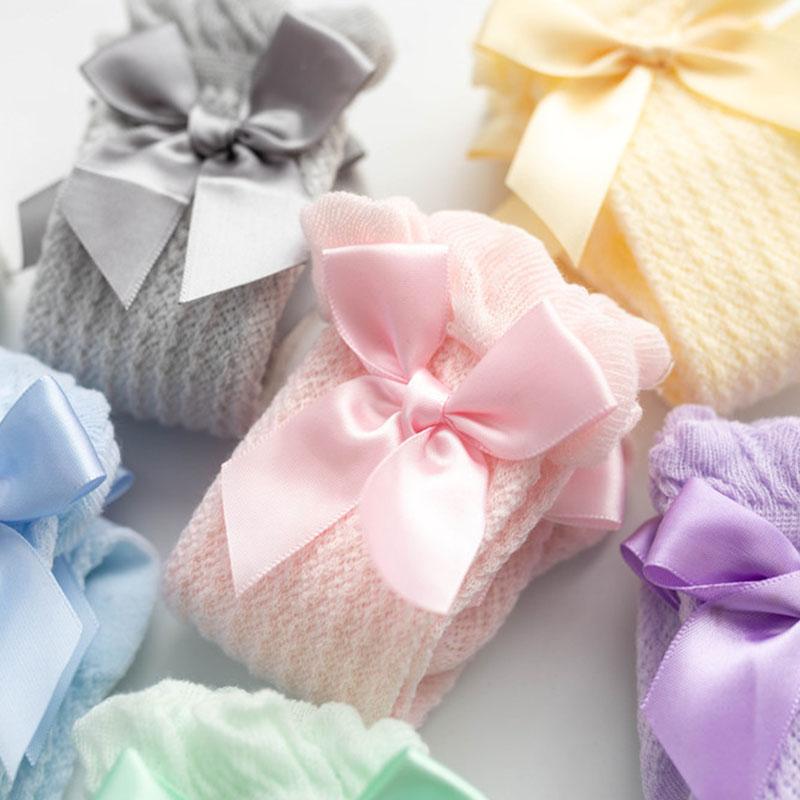 Baby Girl Bow Socks Summer Cotton Mesh Breathable Baby Knee High Socks Bowknot Kids Long Socks