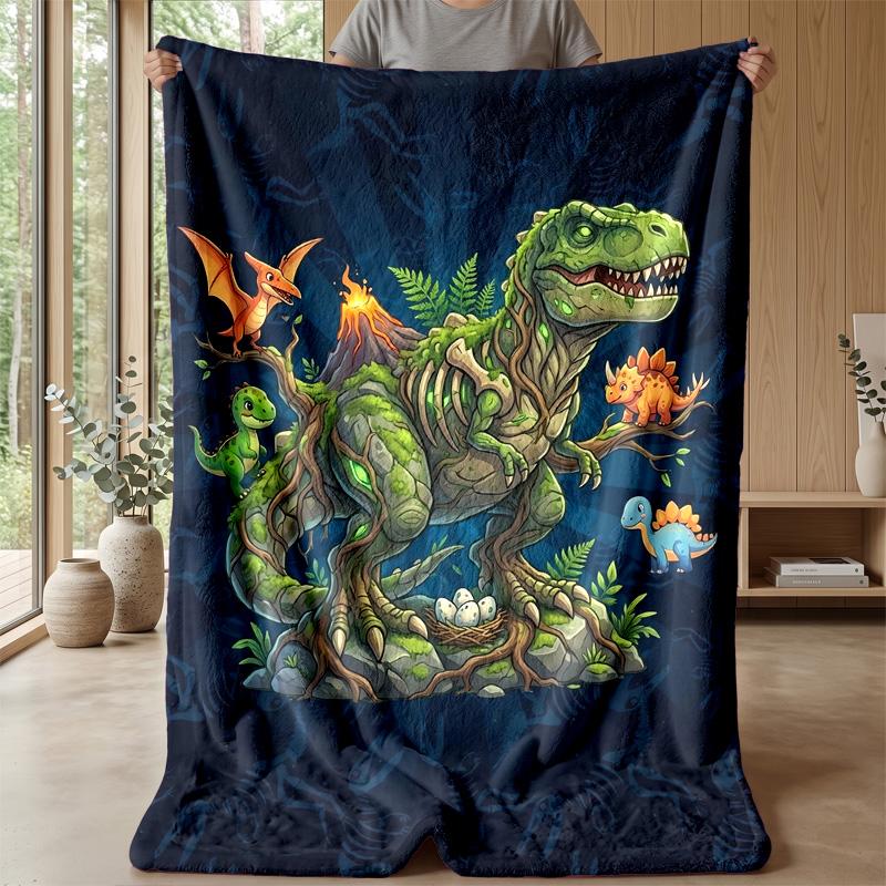 Dinosaur Driving Off-Road with Lightning Blanket Personalized Name Flannel Blanket Soft Cozy Plush Throw for Sofa Bed Lightweight Home Decor