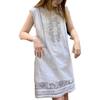 3816 Women's Summer Sleeveless Dress - Elegant White Cotton Linen with Unique Heavy Embroidery