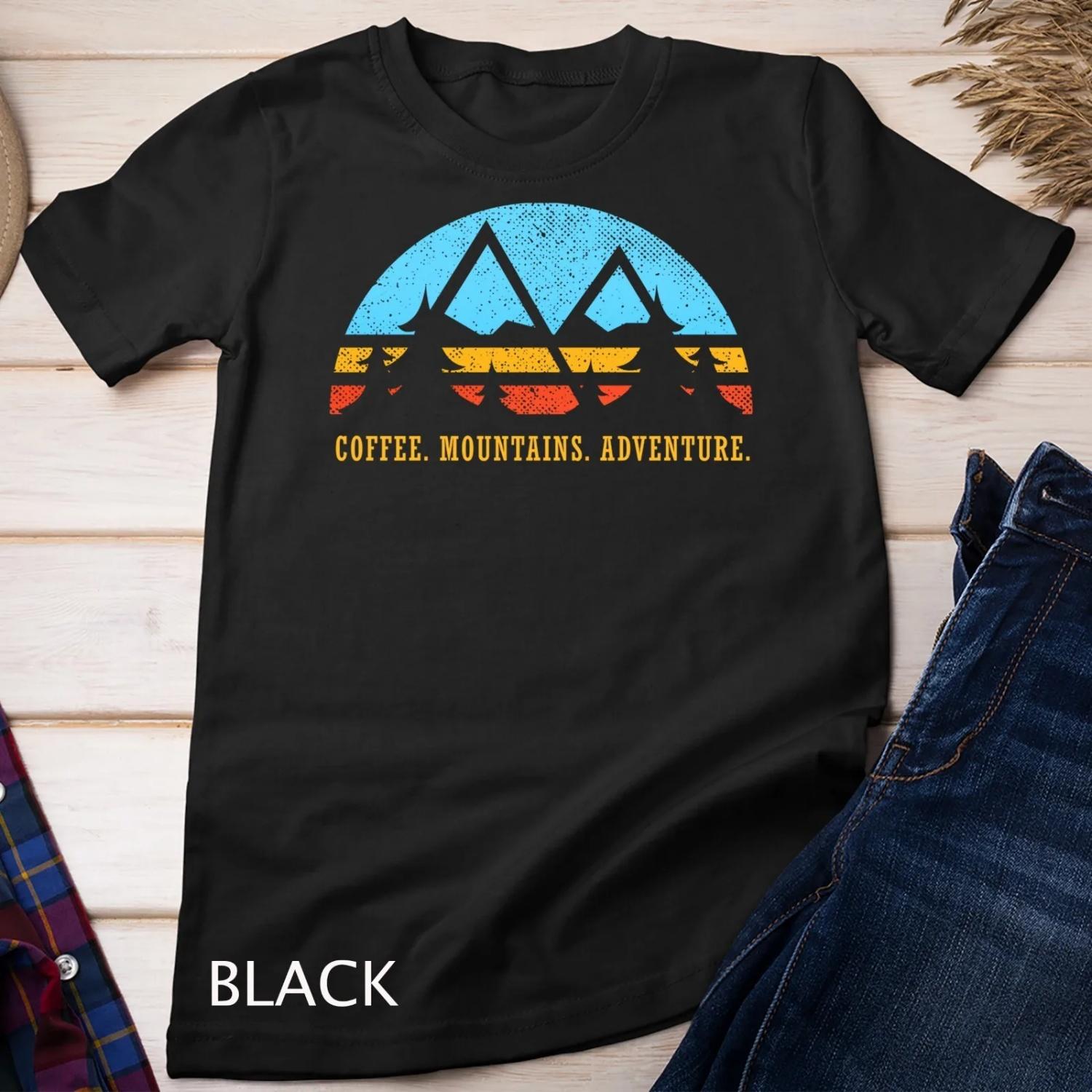 

Retro Sunset Hiking Coffee Mountains Adventure T shirt S чёрный