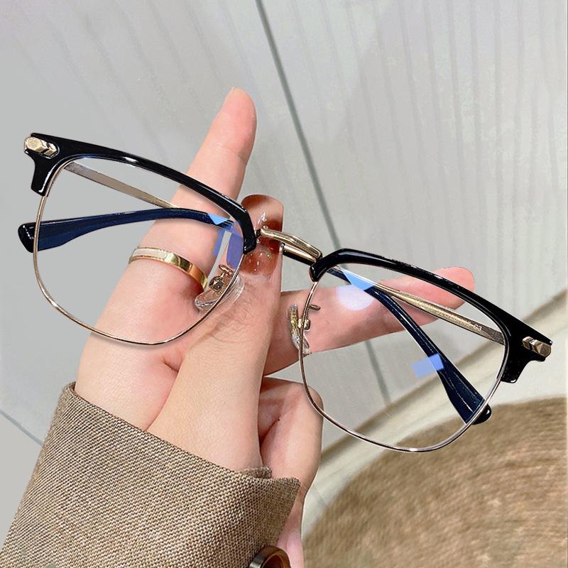 Ultralight Retro Cat Eye Half-Rim Transparent Gray Pure Titanium Eyeglasses Frame for Prescription Lenses