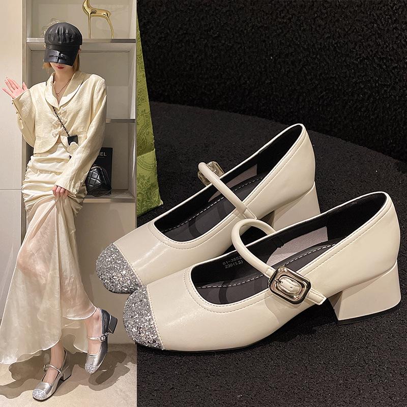 Silver Inner Height Increase Women's Single Shoes with Round Head Soft Sole Flat-soled Ballet Shoes with Mary Jane Shoes Women
