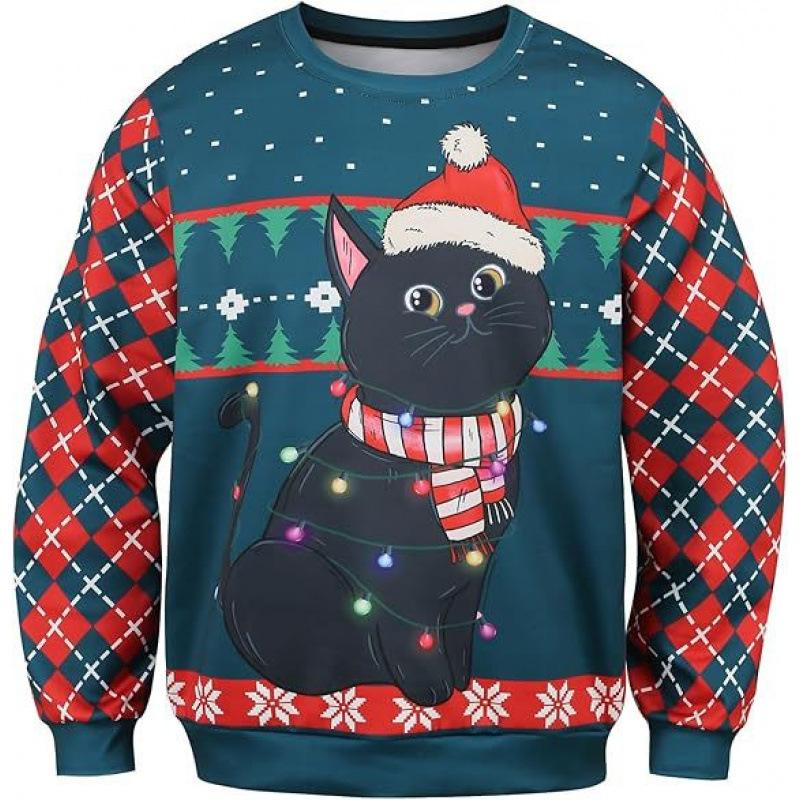 New Green Hair Monster Santa Claus 3D Digital Print Christmas Peripheral Round Neck Long Sleeved Women's Pullovers