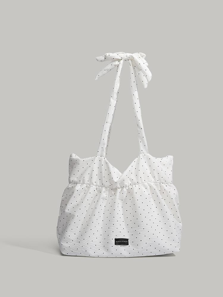 

Korean sweet polka dot canvas bag women s 2025 new niche design pleated shoulder bag large capacity tote bag белый