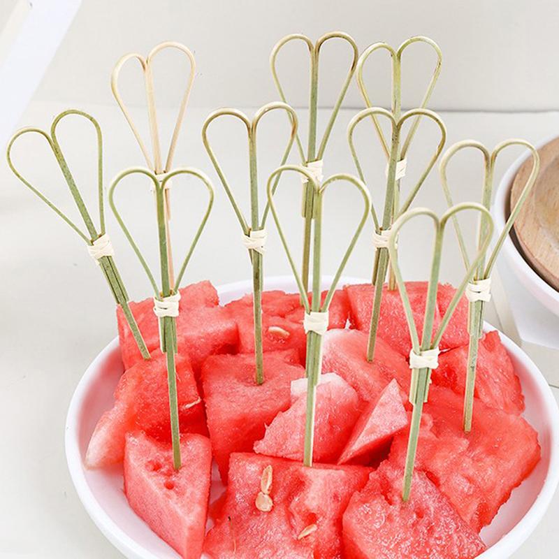 100Pcs/Bag Party Disposable Tableware Cocktail Knotted Bamboo Pick Fruit Skewers