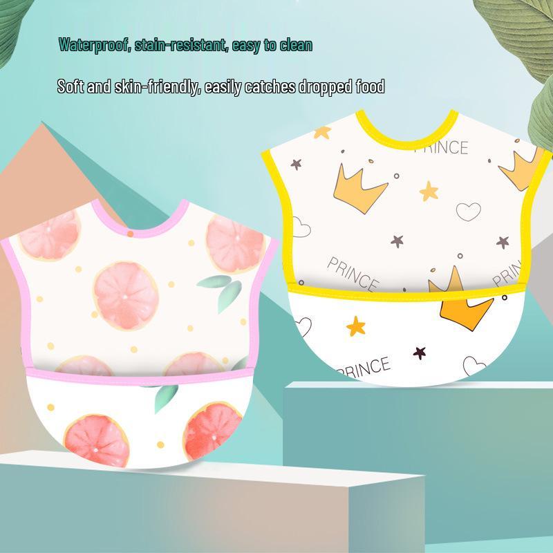 Waterproof Cotton Baby Bib: Reversible, Cartoon Design, Wash-Free Bib for Eating.