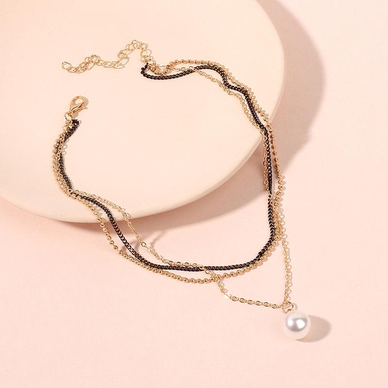 Minimal Teardrop Pearl Necklace, Multi-layer Elegant Choker Clavicle Chain