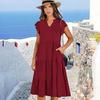Women's V-neck, Ruffled Sleeve, Mid-length, Patchwork, Wide Skirt, Pocket Dress