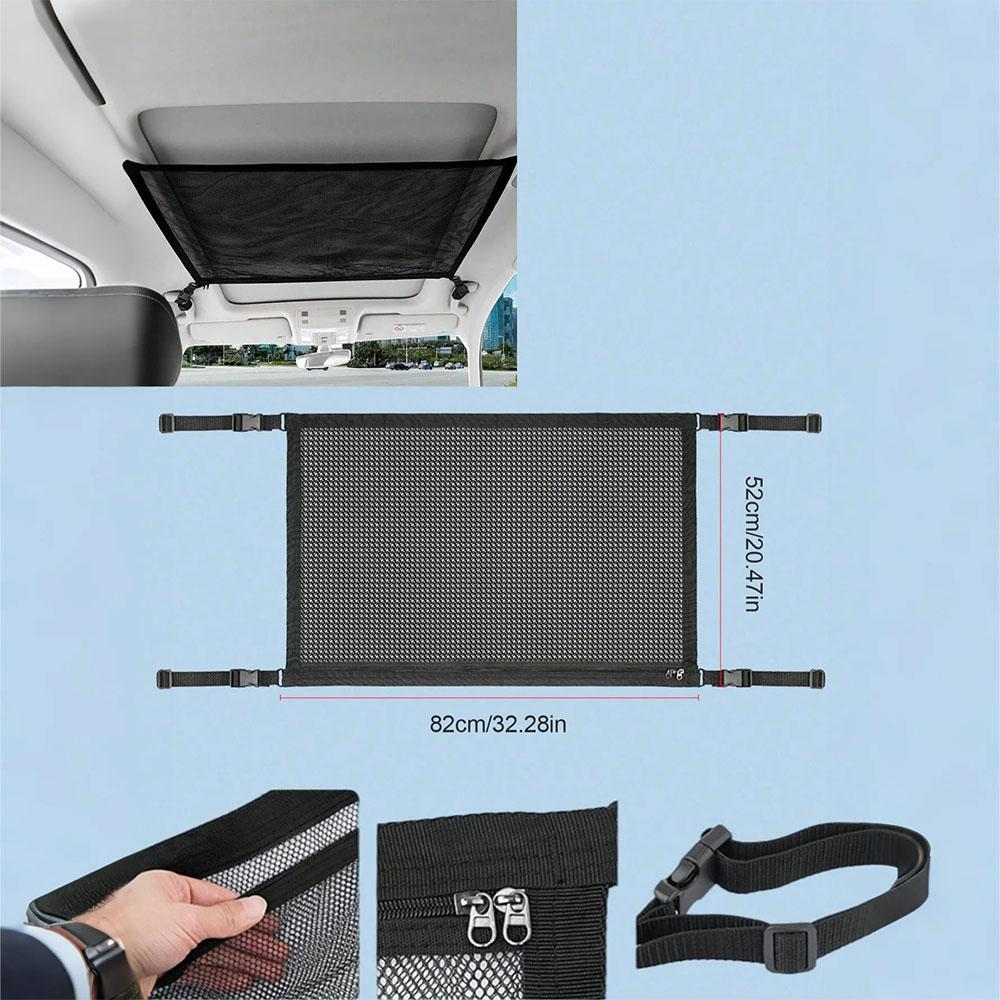 

Universal roof storage net -4-point fixed heavy-duty hanging bag with double zipper pockets reinforced straps high load capacity чёрный