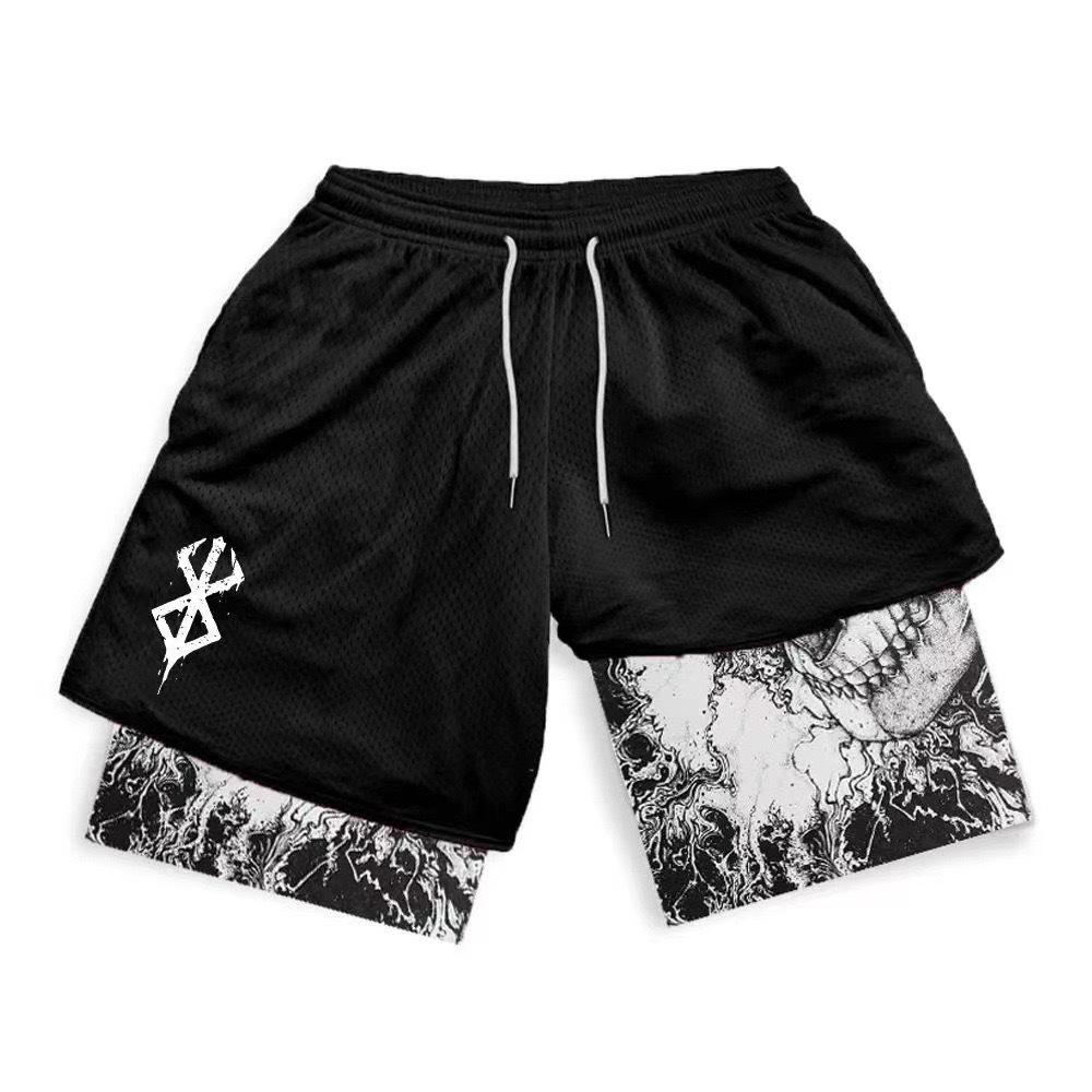 3D Digital Print Double-Layer Fitness Sports Shorts