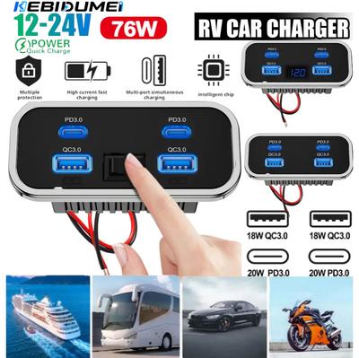 4-Port 12/24V USB-stik PD3.0 USB-C QC 3.0 Hurtigladningsstik Panel til Bil Marine Lastbil Campingvogn Campingvogn Biltilbehør