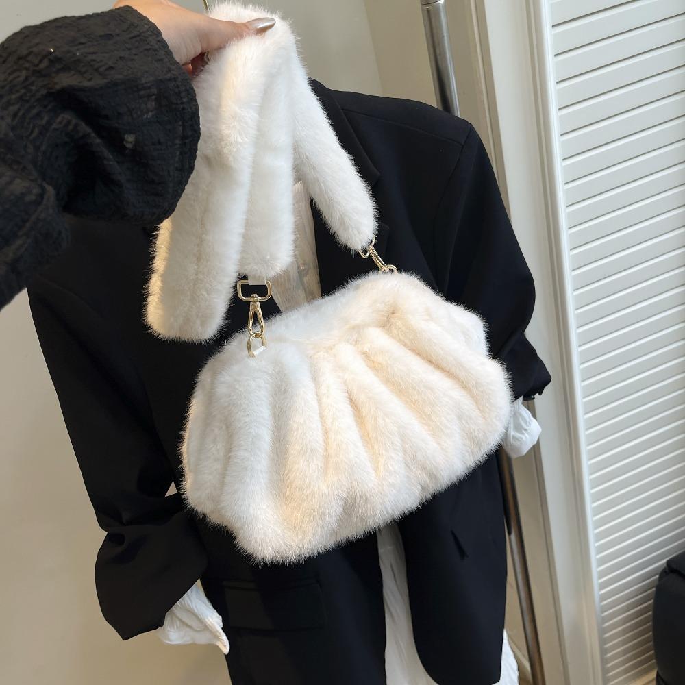 

Cute Large Capacity Crossbody Bag Wrinkle Relaxed Texture Mink Fur Shoulder Bag Solid Color Ladies Handbags Female белый