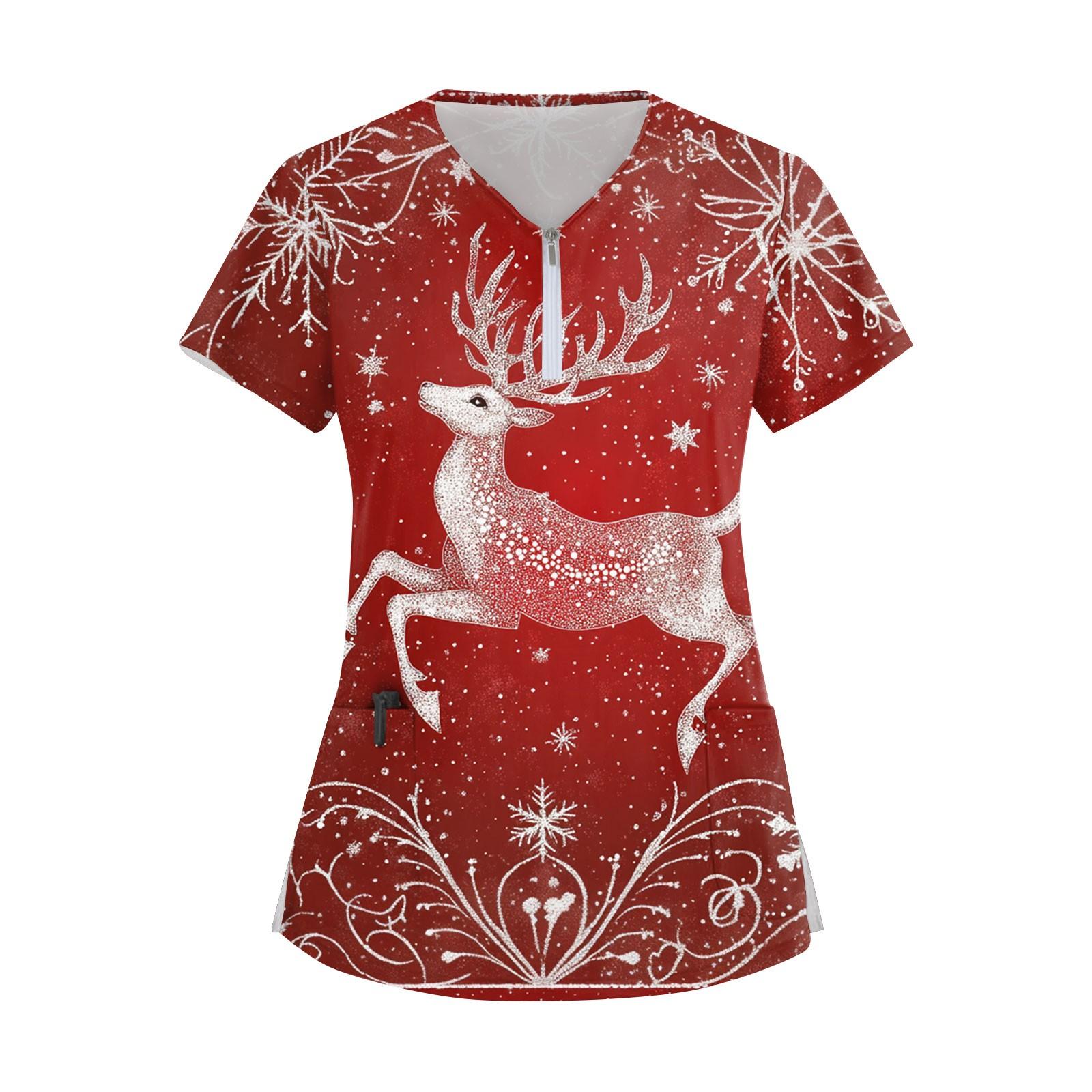 

Женский модный повседневный топ с воротником-молнией и рождественским принтом XXXXL красный