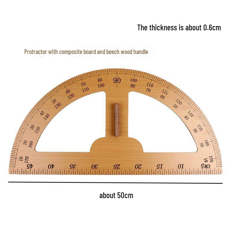 Solid Wood Beech Handle Teacher's Ruler and Protractor Set for Whiteboard/Blackboard