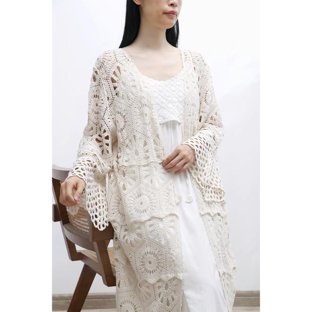 DIMANAF 2026 New Blue Cardigan Women Knitting Lace Long Vest Hollow Summer Style Basic Tops Tees Loose Clothing