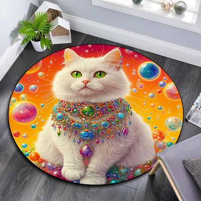 Magical Cat Round Area Rug,Carpet Rug for Living Room Bedroom Sofa Playroom Decor,Non-slip Floor Mat