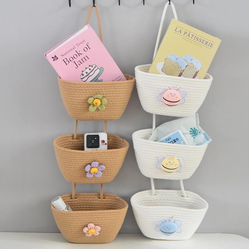 Multipurpose Foldable Cotton Hanging Basket For Bedroom Organizing