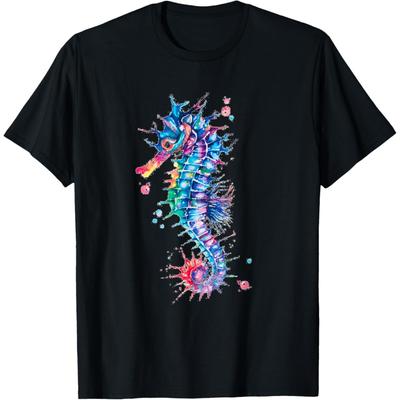 Seahorse Watercolor Ocean Animal Colorful Underwater Fish T-Shirt