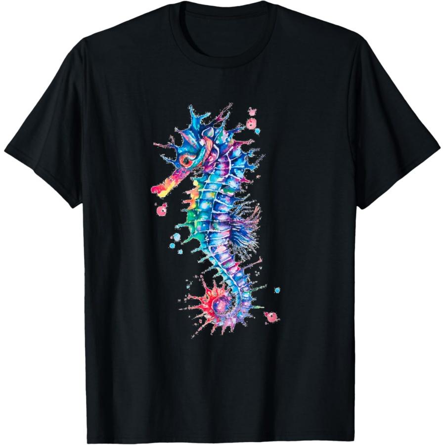 

Seahorse Watercolor Ocean Animal Colorful Underwater Fish T-Shirt XXXXXL чёрный