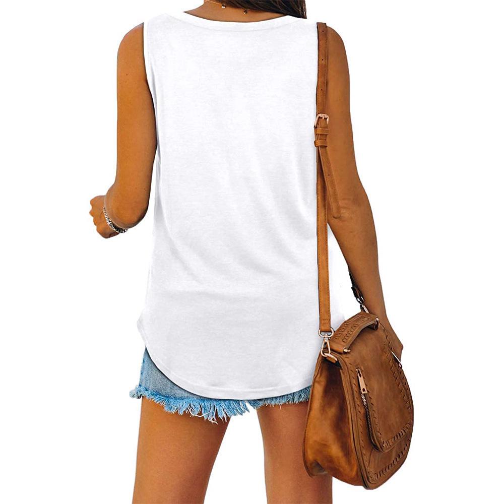 European & American V-neck Swallowtail Sleeveless Solid Color Women's Vest T-Shirt, Casual & Versatile 