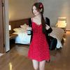 French Retro Summer Dopamine Wear Beautiful Vacation Style Niche Design Red Floral Suspender Dress Women