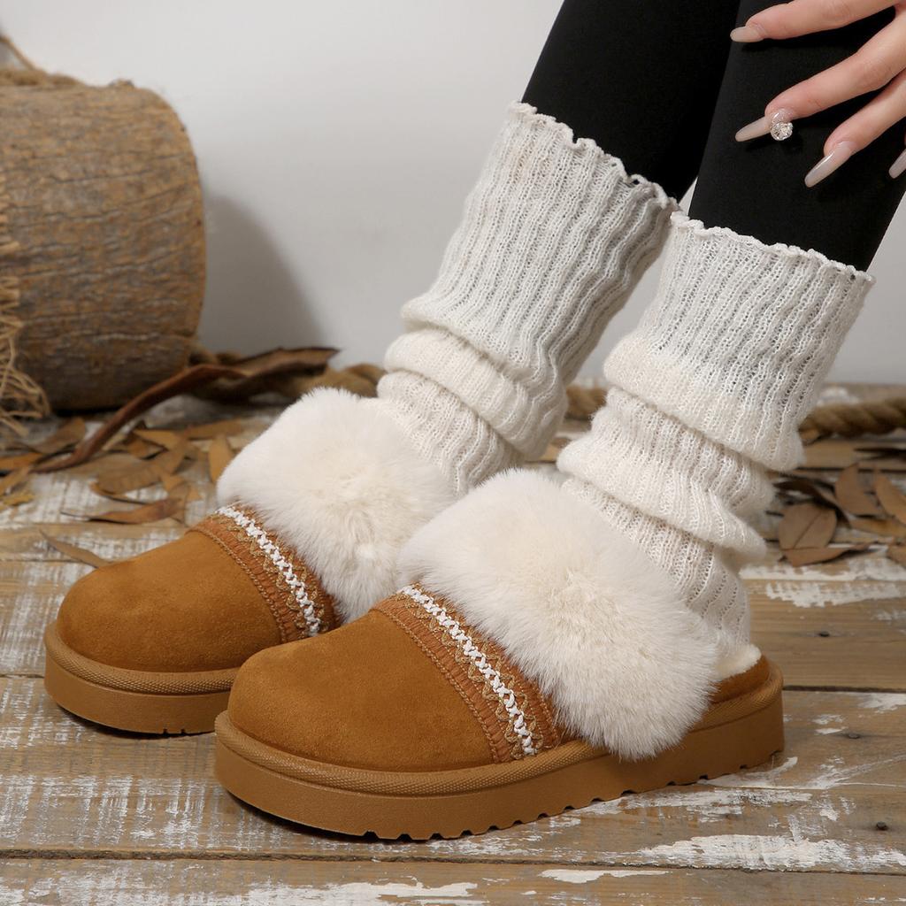 Foreign trade bag head cotton slippers women's 2025 winter new cotton shoes wear flat-bottomed thick-soled plush warm fluffy slippers