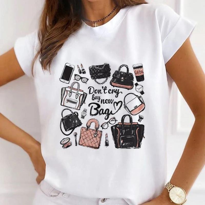 

New Fashion City Girl Casual Basic Casual White Round Neck Short Sleeve Top Tshirt Women Harajuku Aesthetic Clothes 4XL