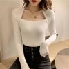 Autumn and Winter Women Square Neck Slim Fit Knit Sweater for Slimming, Chic Base Long Sleeve Sweater for Women