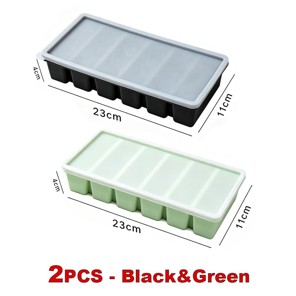 6 Grids Large Ice Cube Molds Silicone Freezer Tray with Lid Reusable Long Ice Stick Tray Easy Release Soup Freezer Mold Ice Cube 6