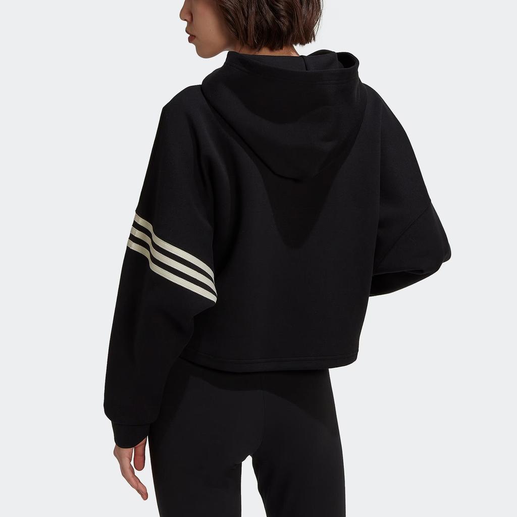Adidas Originals Trefoil Logo Print Stripe Hooded Sweatshirt Women Tops Black HT8847