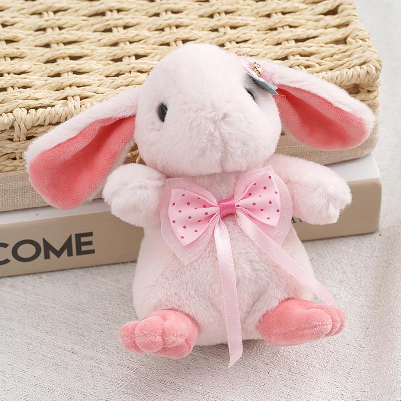 Adorable Bow Tie Rabbit Plush Keychain Cute Soft Bunny Backpack Charm 14cm