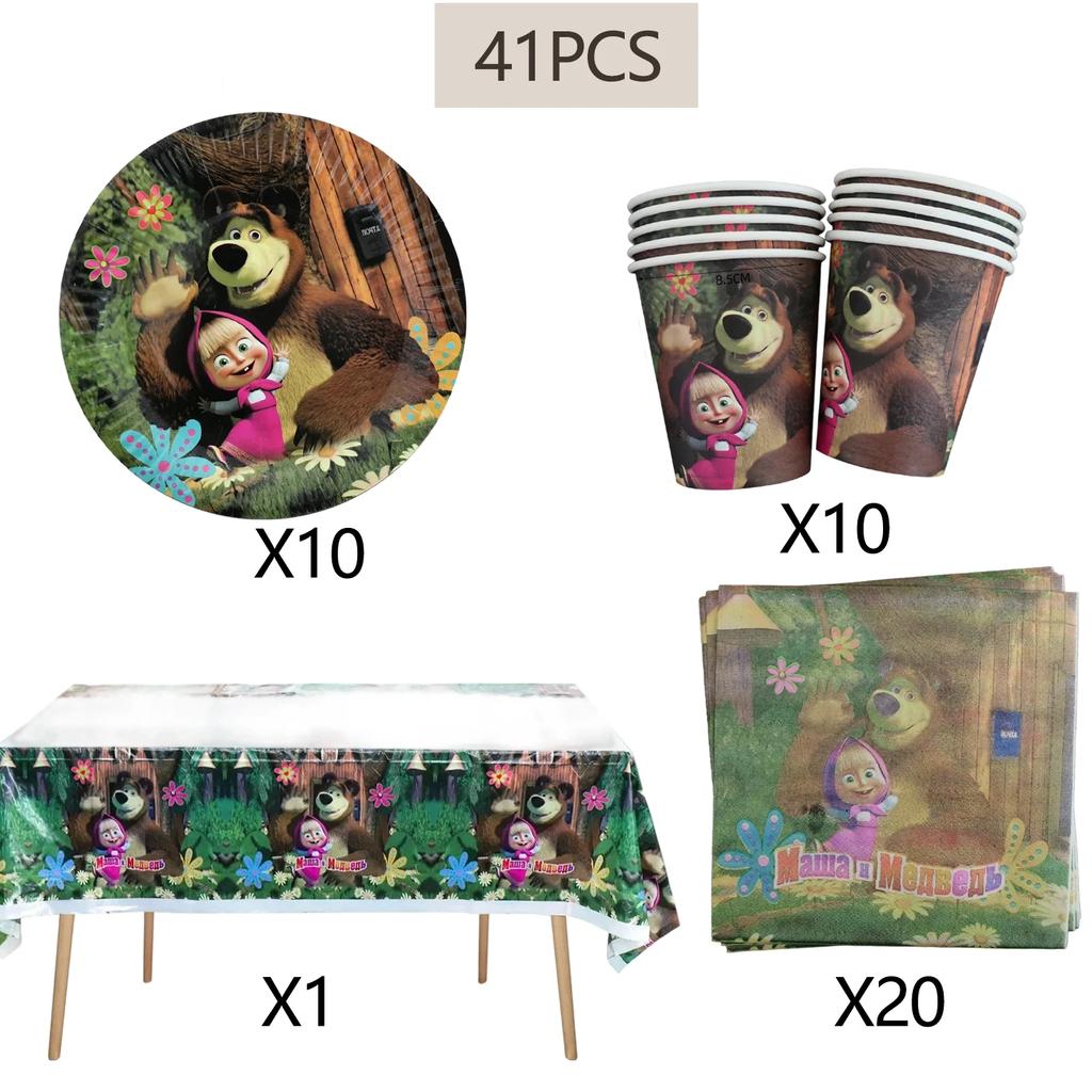 Masshaed Verjaardagsfeest Decoratie Tafelgerei Set Beren Borden Bekers Banner Ballonnen Kinderen Babyborrel Cadeaus Meisjes Fotohokje Prop
