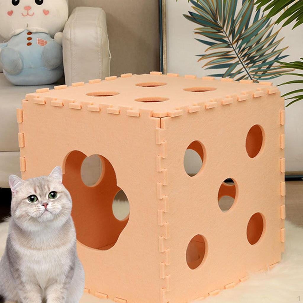 Cat Bed Foldable Kitten Condo Cube, Soft Scratch Resistant Cube House, Hideaway for