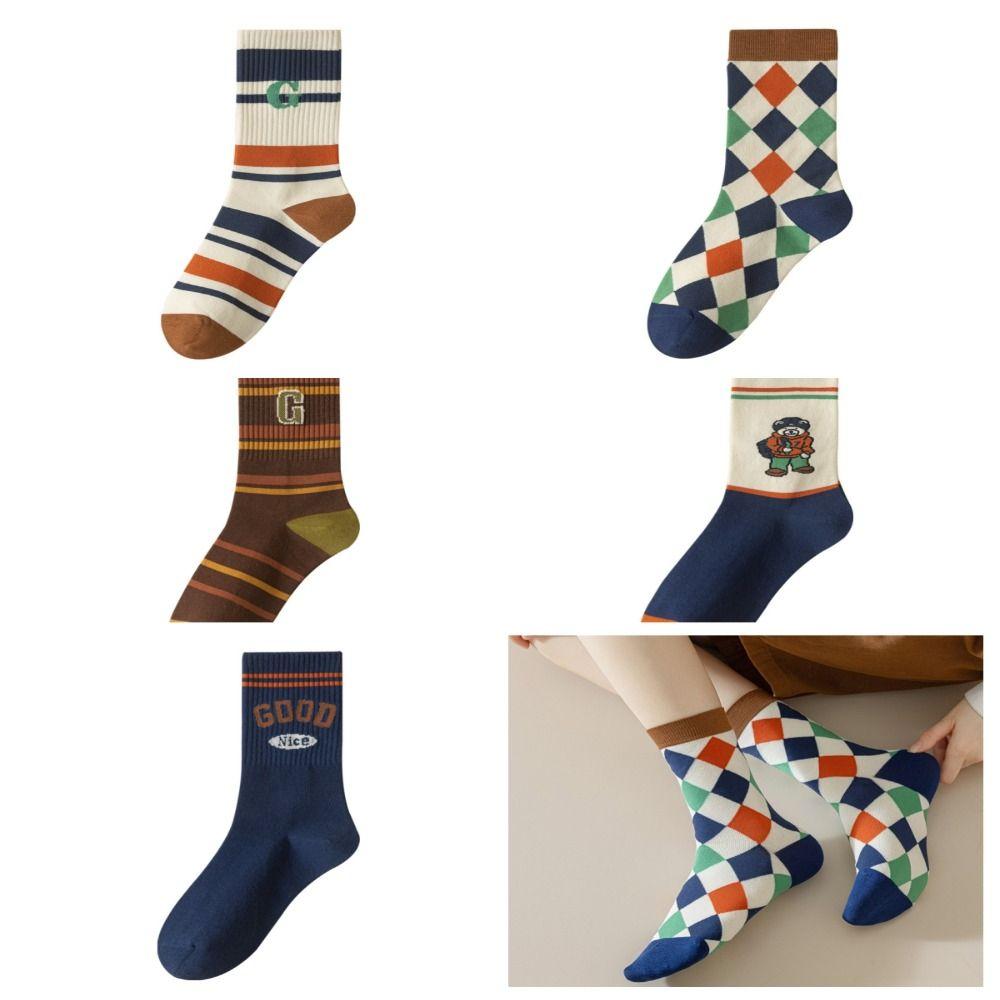 

Korean Style Casual Socks Harajuku Middle Tube Socks Breathable Stripe Socks Girls B