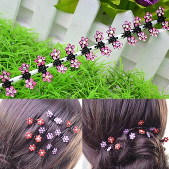 12 Pcs Bride Crystal Flower Mini Hair Claw Clamp Hair Clip Pin Hair Accessory