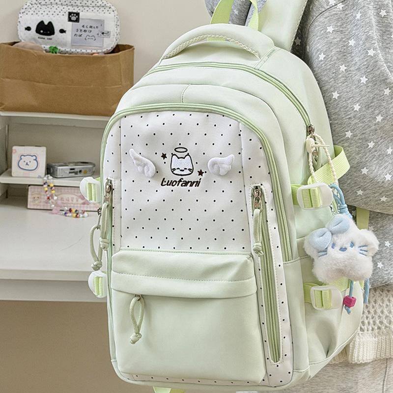 Schoolbagins Sweet and Cute Polka Dot Backpack Female Junior High School Student Schoolbag Female Large Capacity Travel Backpack