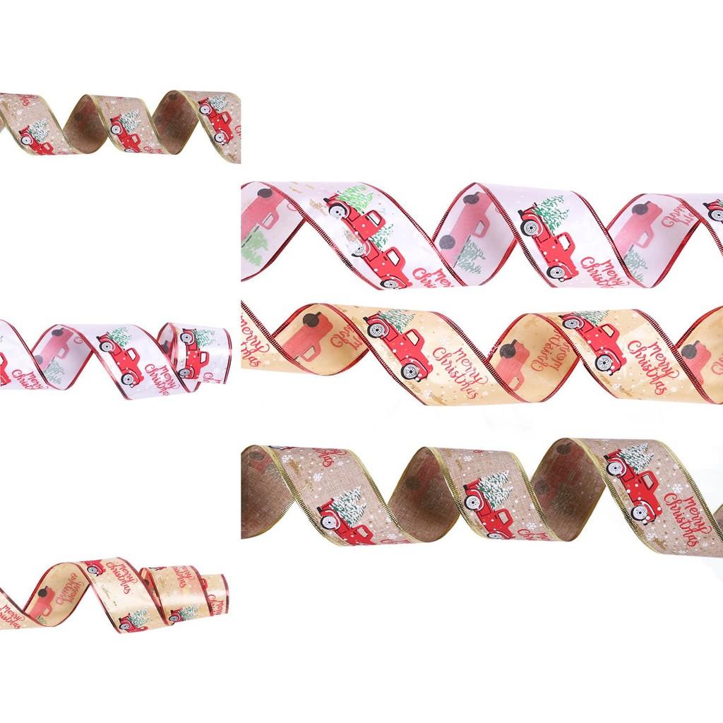 Charming 2 Meter Christmas Tree And Car Decorative Gold Glitter Printed Ribbon With Cartoon Style