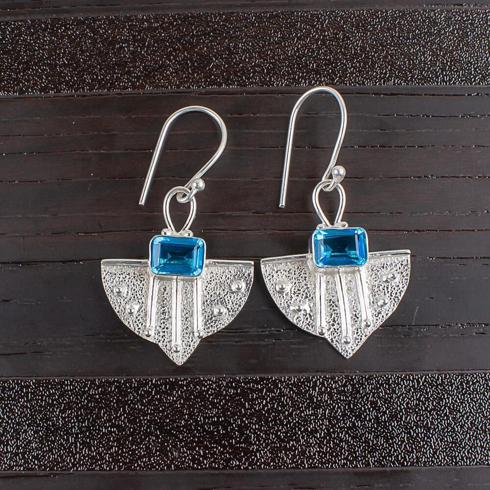 

Swiss Blue Topaz Gemstone 925 Sterling Silver Jewelry Handmade Earrings 1.19 EE-65-6