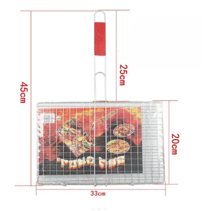Rete per Griglia Barbecue Pieghevole Per Hamburger Barbecue Solida Placcatura Ferrolettrica Manico in Legno Resistente al Calore Per Barbecue all'Aperto